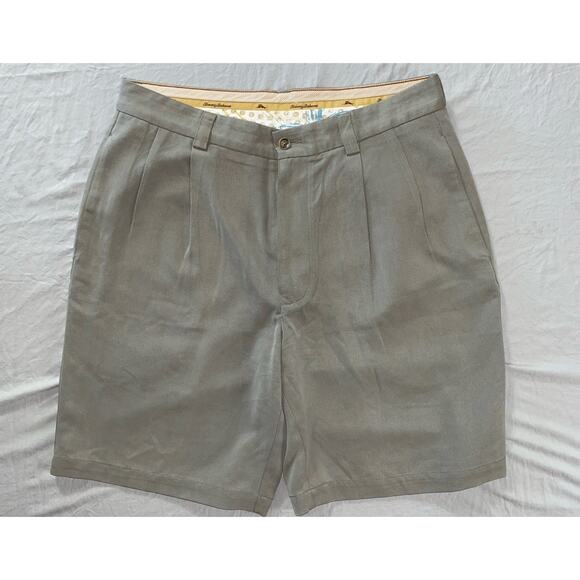 Tommy Bahama Pleated Texture Striped Silk Bermuda Shorts. Gray, Men's 33. EUC! - Picture 1 of 5